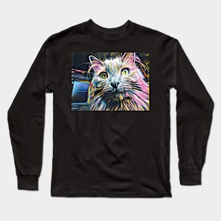 Gray cat in awesome Rainbow colors Long Sleeve T-Shirt